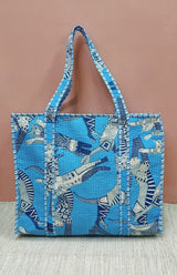 Handblock Printed Quilted Tote Bag with concealed zip ( 17x18x 6 inches)