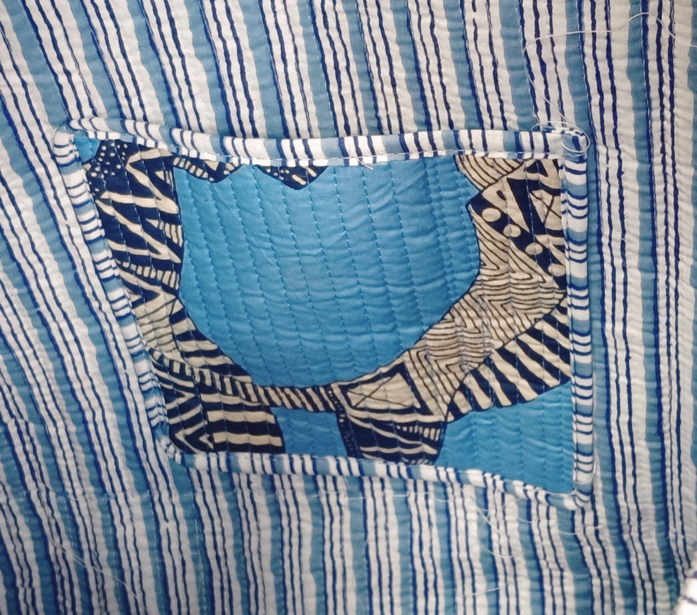 Handblock Printed Quilted Tote Bag with concealed zip ( 17x18x 6 inches)