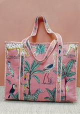 Handblock Printed Quilted Tote Bag with concealed zip ( 17x18x 6 inches)