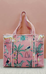 Handblock Printed Quilted Tote Bag with concealed zip ( 17x18x 6 inches)