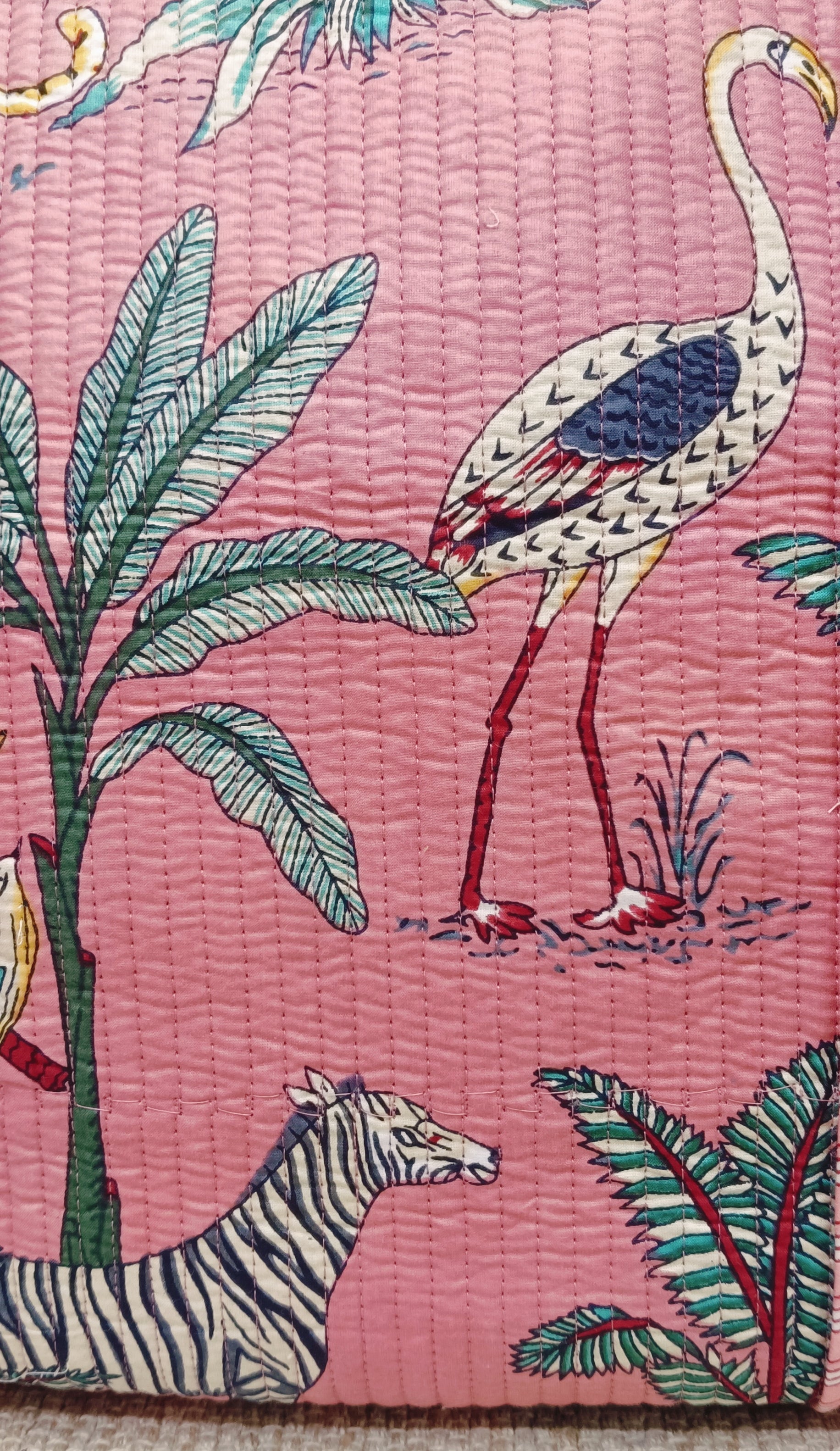 Handblock Printed Quilted Tote Bag with concealed zip ( 17x18x 6 inches)