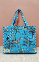Handblock Printed Quilted Tote Bag with concealed zip ( 17x18x 6 inches)