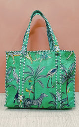 Handblock Printed Quilted Tote Bag with concealed zip ( 17x18x 6 inches)