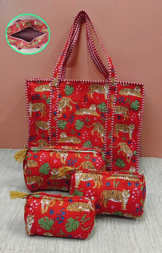 Cotton Tote Bag with Zip & Pouch Combo