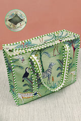 Handblock Printed Quilted Tote Bag with concealed zip ( 17x18x 6 inches)