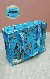 Handblock Printed Quilted Tote Bag with concealed zip ( 17x18x 6 inches)