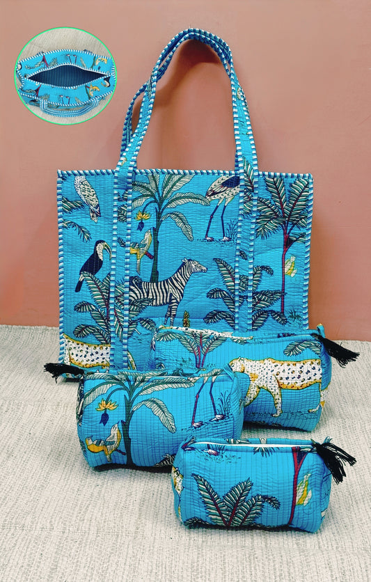 Cotton Tote Bag with Zip & Pouch Combo