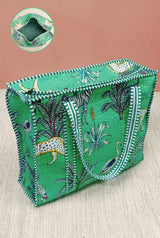 Handblock Printed Quilted Tote Bag with concealed zip ( 17x18x 6 inches)