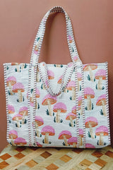 Handblock Printed Quilted Tote Bag without zip/button 17x18x 6 inches