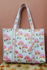 Handblock Printed Quilted Tote Bag without zip/button 17x18x 6 inches