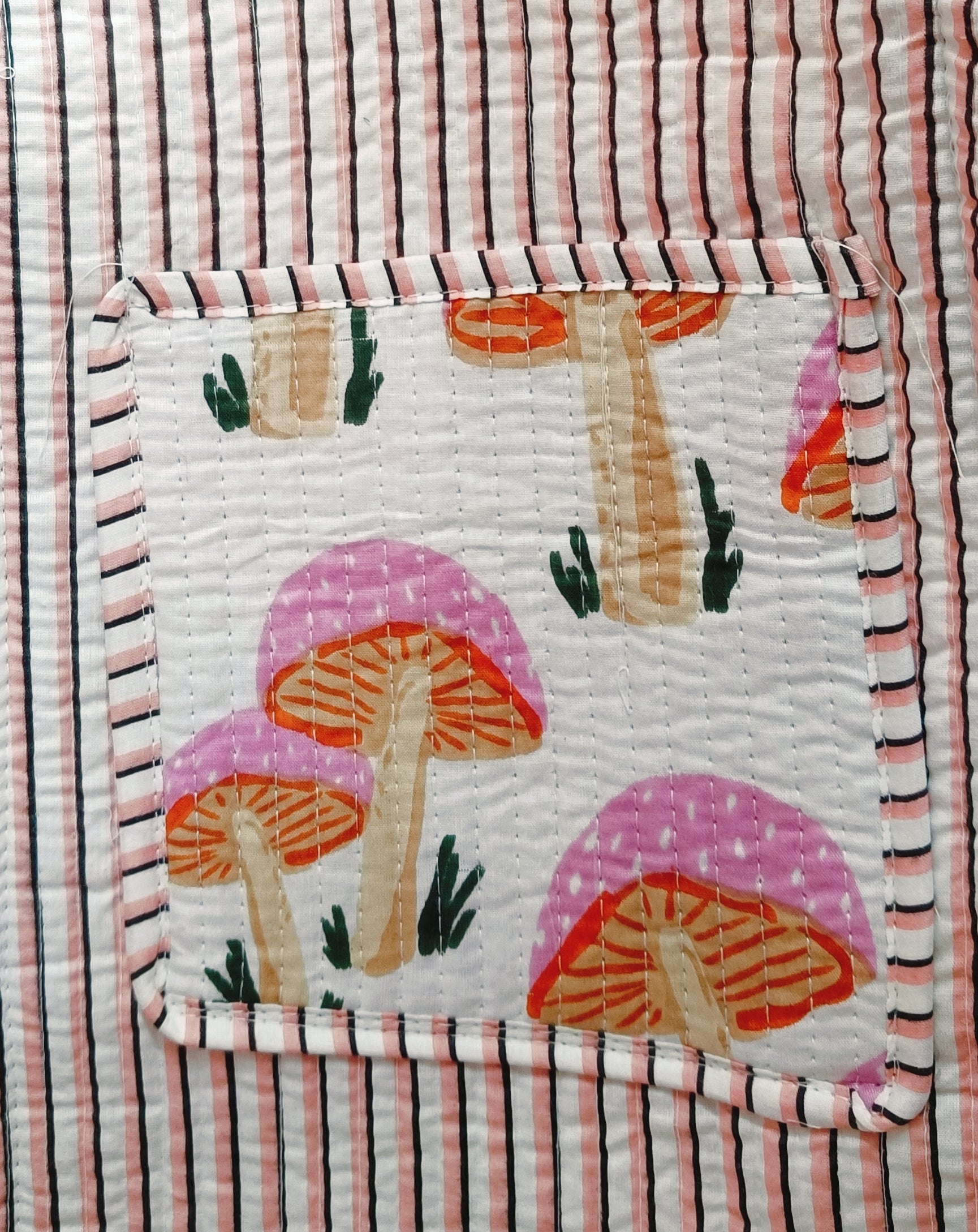 Handblock Printed Quilted Tote Bag without zip/button 17x18x 6 inches