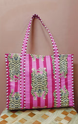 Handblock Printed Quilted Tote Bag without zip/button 17x18x 6 inches