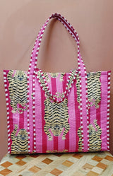 Handblock Printed Quilted Tote Bag without zip/button 17x18x 6 inches
