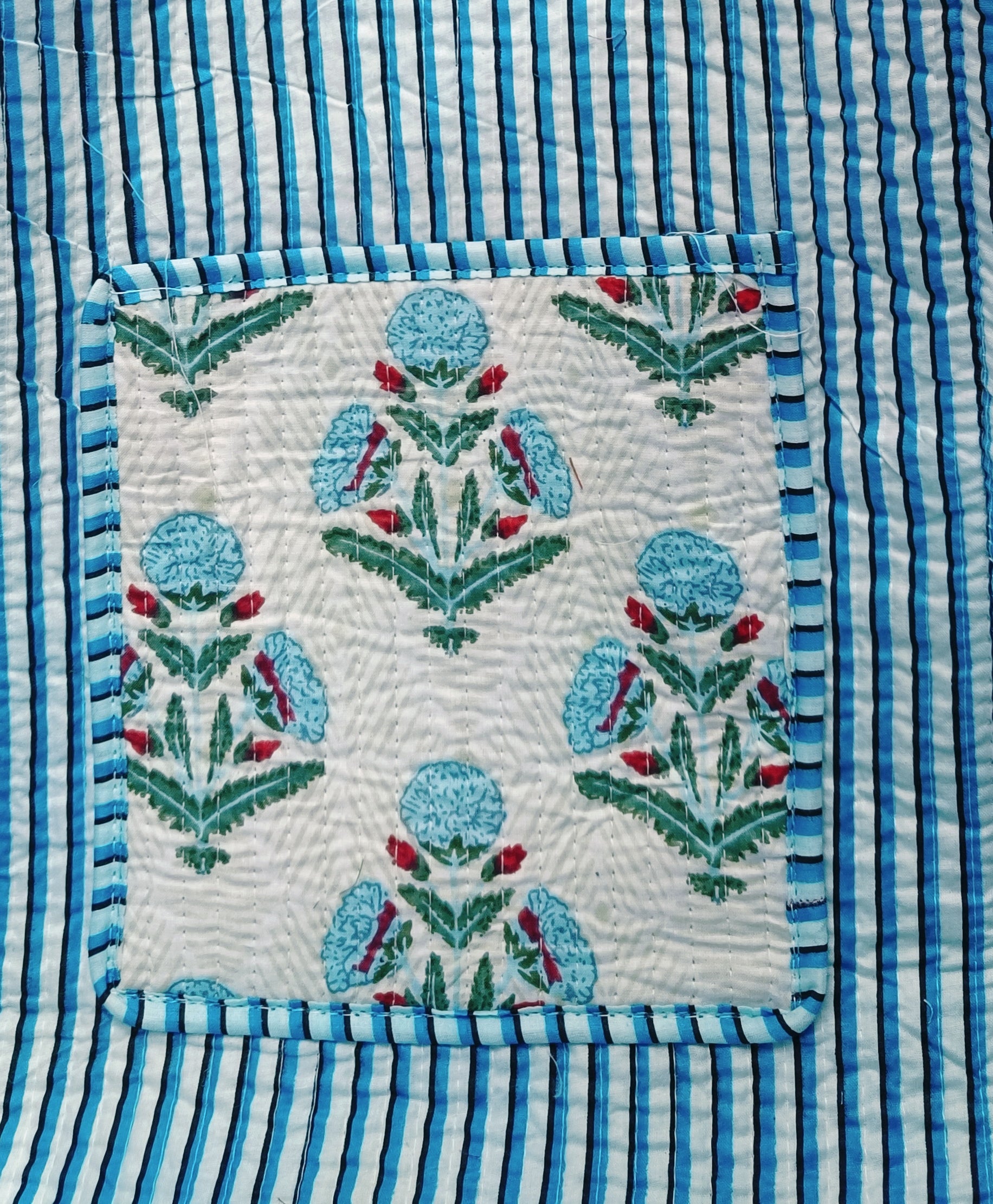 Handblock Printed Quilted Tote Bag without zip/button 17x18x 6 inches