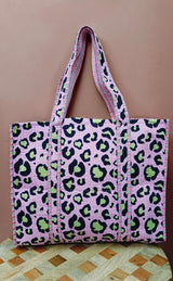 Handblock Printed Quilted Tote Bag without zip/button 17x18x 6 inches