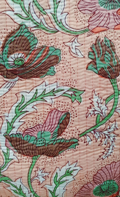 Handblock Printed Quilted Tote Bag without zip/button 17x18x 6 inches