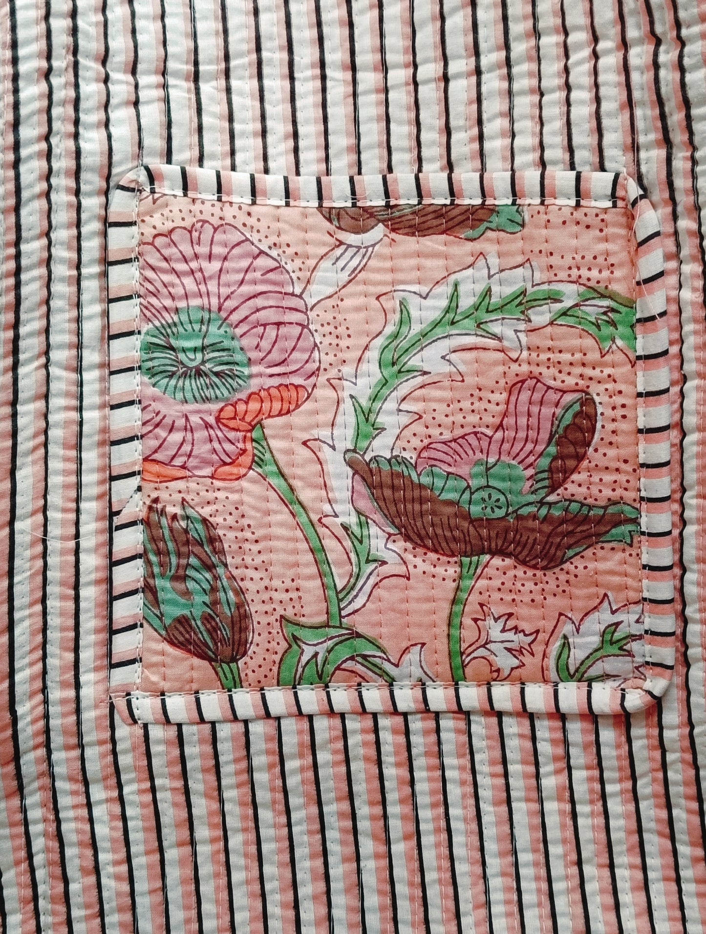 Handblock Printed Quilted Tote Bag without zip/button 17x18x 6 inches