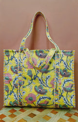 Handblock Printed Quilted Tote Bag without zip/button 17x18x 6 inches