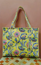 Handblock Printed Quilted Tote Bag without zip/button 17x18x 6 inches