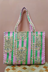Handblock Printed Quilted Tote Bag without zip/button 17x18x 6 inches