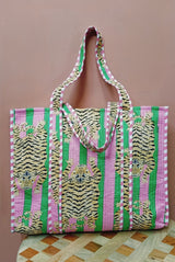 Handblock Printed Quilted Tote Bag without zip/button 17x18x 6 inches