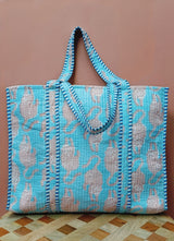 Handblock Printed Quilted Tote Bag without zip/button 17x18x 6 inches