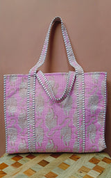 Handblock Printed Quilted Tote Bag without zip/button 17x18x 6 inches
