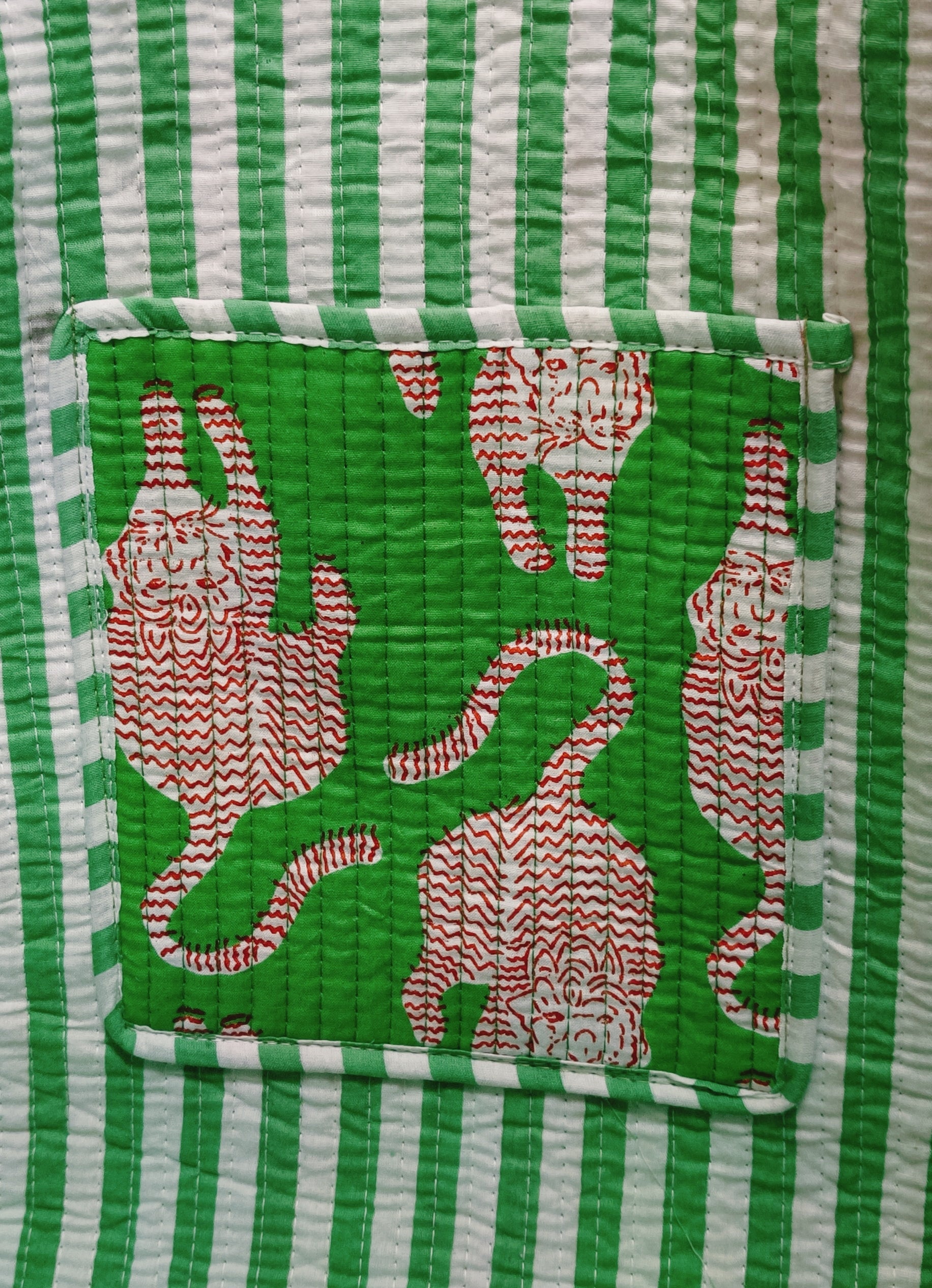 Handblock Printed Quilted Tote Bag without zip/button 17x18x 6 inches