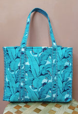 Handblock Printed Quilted Tote Bag without zip/button 17x18x 6 inches