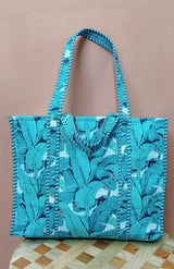 Handblock Printed Quilted Tote Bag without zip/button 17x18x 6 inches