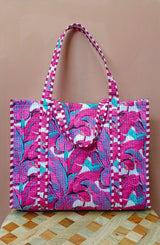 Handblock Printed Quilted Tote Bag without zip/button 17x18x 6 inches