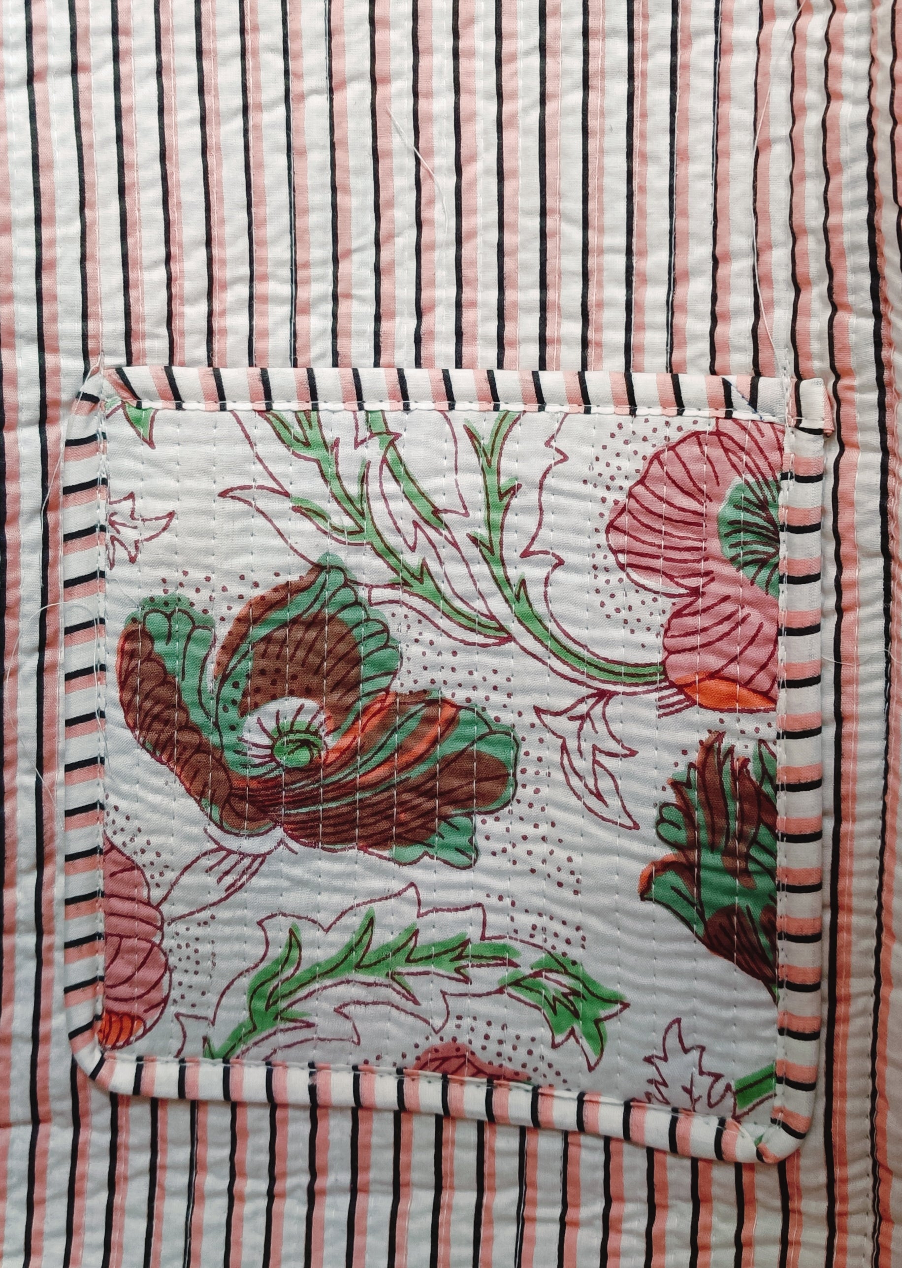 Handblock Printed Quilted Tote Bag without zip/button 17x18x 6 inches