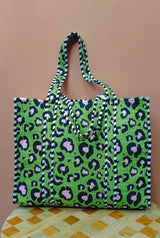 Handblock Printed Quilted Tote Bag without zip/button 17x18x 6 inches