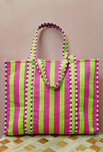 Handblock Printed Quilted Tote Bag without zip/button 17x18x 6 inches