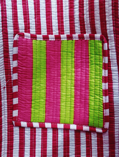Handblock Printed Quilted Tote Bag without zip/button 17x18x 6 inches