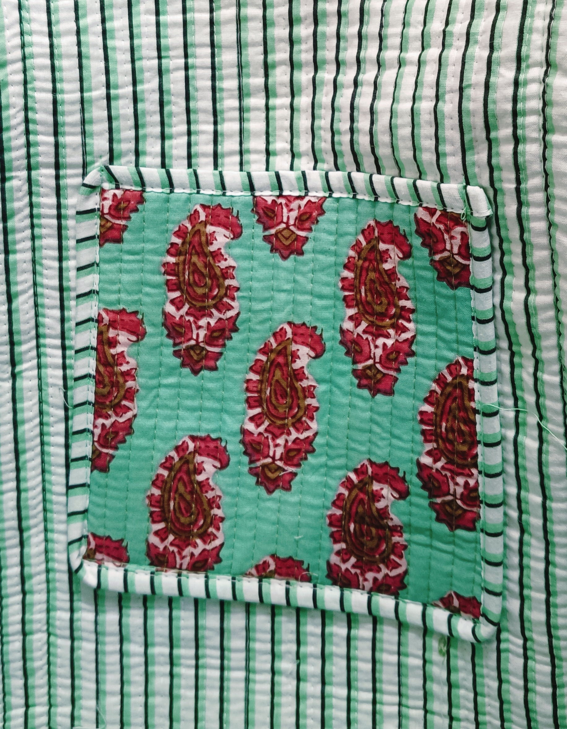 Handblock Printed Quilted Tote Bag without zip/button 17x18x 6 inches