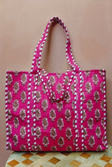 Handblock Printed Quilted Tote Bag without zip/button 17x18x 6 inches