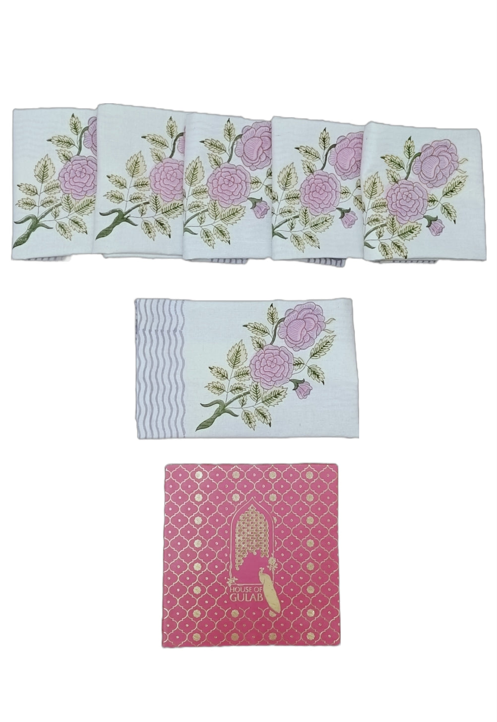 Gift Box with 6 hand block printed cotton table napkins