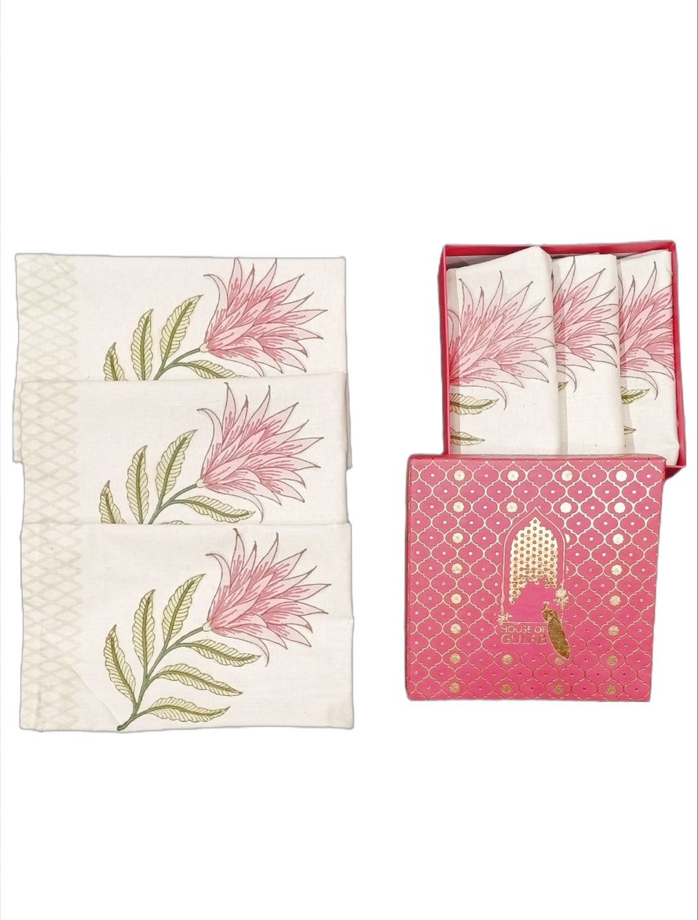 Gift Box with 6 hand block printed cotton table napkins