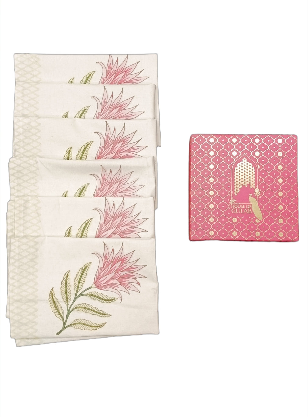 Gift Box with 6 hand block printed cotton table napkins
