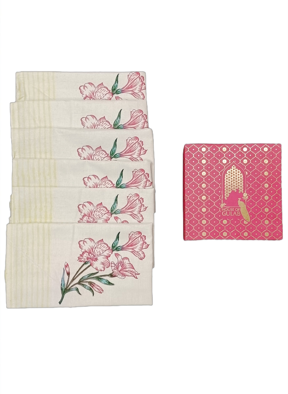 Gift Box with 6 hand block printed cotton table napkins