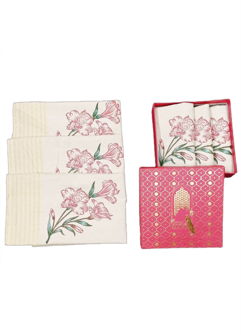 Gift Box with 6 hand block printed cotton table napkins