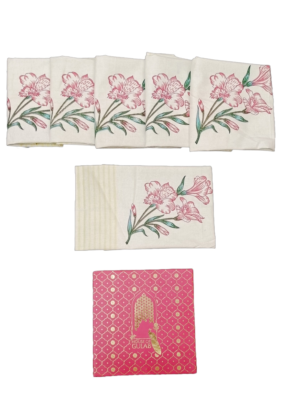 Gift Box with 6 hand block printed cotton table napkins