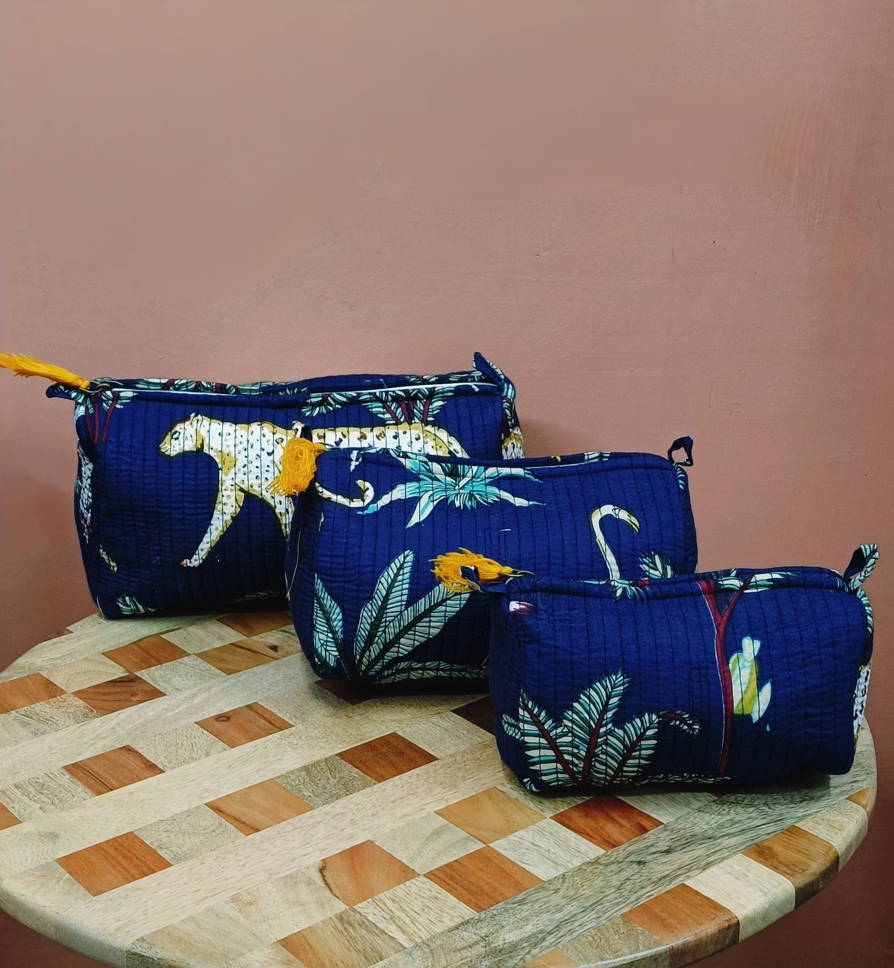 Set of 3 cosmetic bag/pouches with waterproof lining