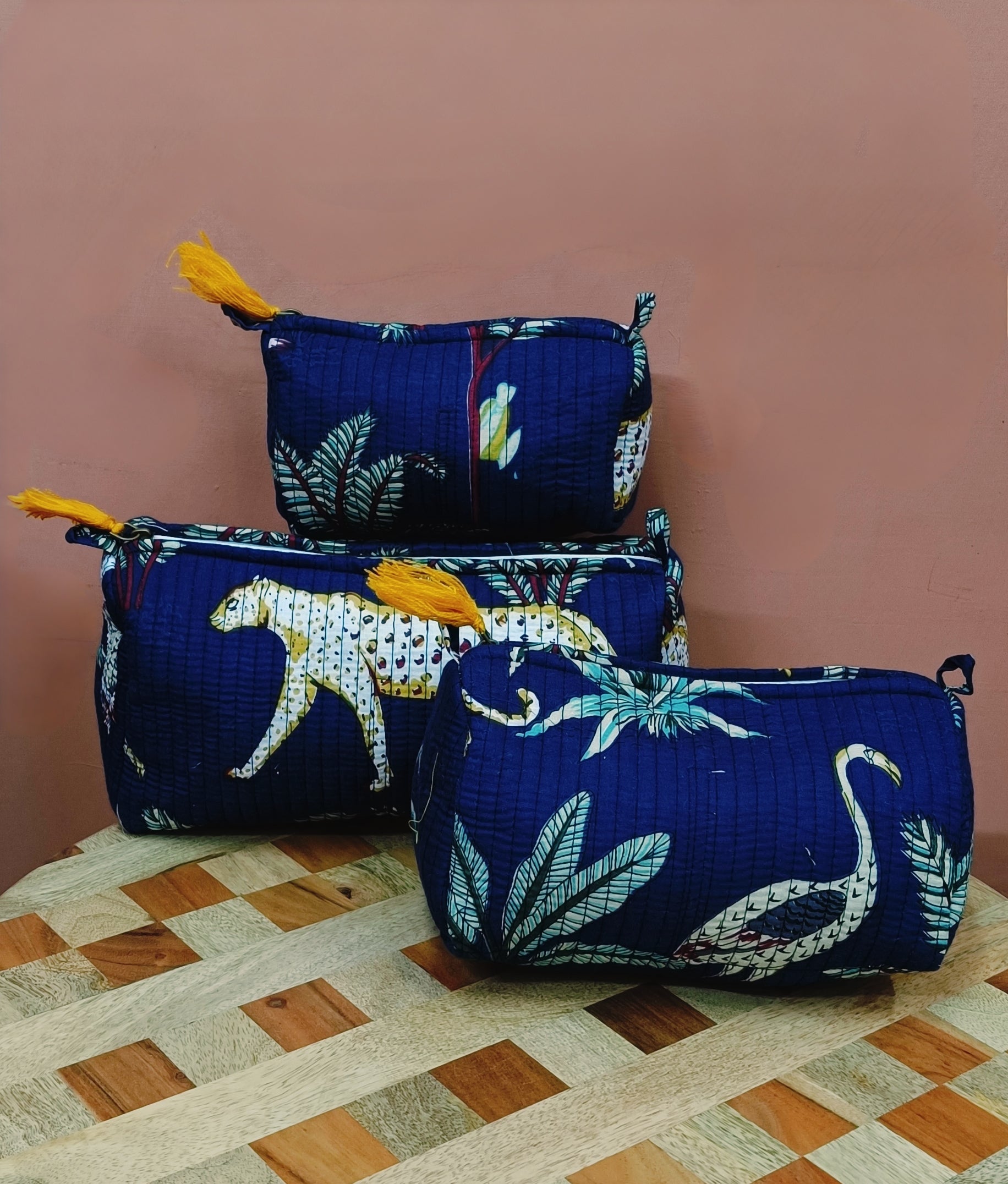 Set of 3 cosmetic bag/pouches with waterproof lining