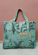 Handblock Printed Quilted Tote Bag without zip/button 17x18x 6 inches
