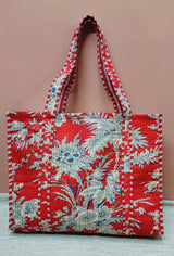 Handblock Printed Quilted Tote Bag without zip/button 17x18x 6 inches