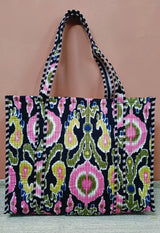 Handblock Printed Quilted Tote Bag without zip/button 17x18x 6 inches