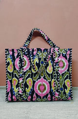 Handblock Printed Quilted Tote Bag without zip/button 17x18x 6 inches