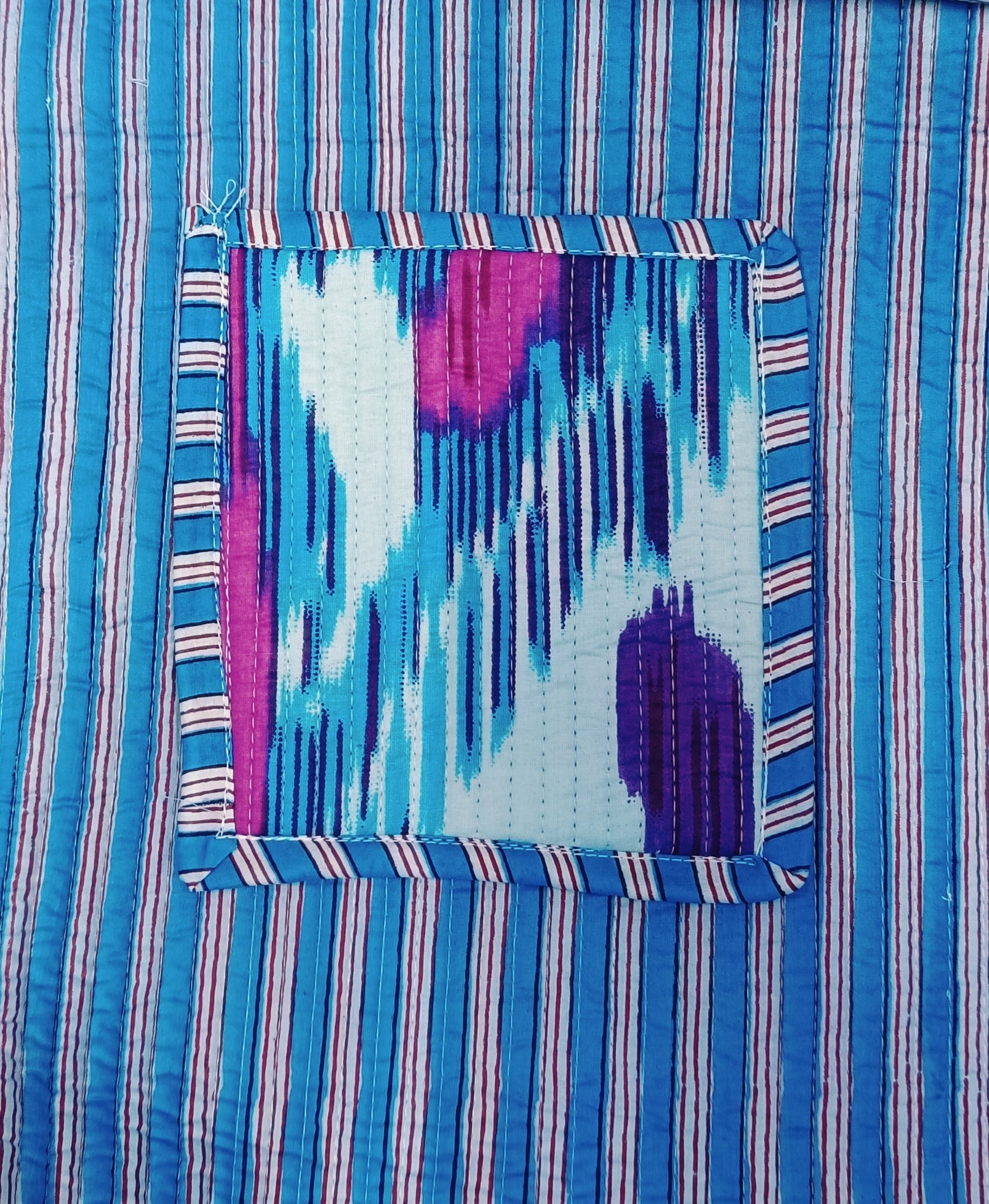 Handblock Printed Quilted Tote Bag with concealed zip ( 17x18x 6 inches)
